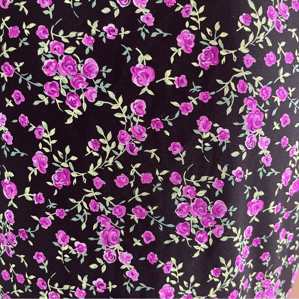 Connected Apparel Size 12 Blue Floral Midi Dress Deep V Ruffle Slit Feminine - Picture 9 of 15